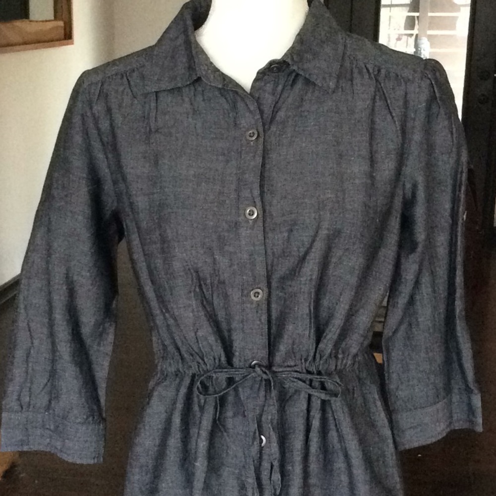 Merona Dark Gray Button-Front Drawstring Waist Dress